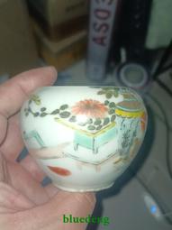 淺絳彩大名家余鴻賓博古圖名家粉彩杯，有磕碰4961 歷史價格詳細信息