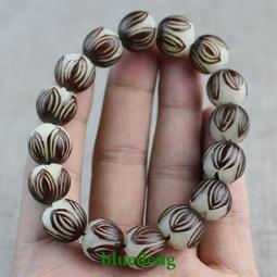 雕刻蓮花白玉菩提根手串女文玩佛珠男盤玩十八籽情侶正品手持手鏈 歷史價格詳細信息