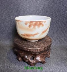 杯子 老厂老货1950s稀少 刻叶纹蓝气泡高台小杯 中古白杯闻香杯子~清倉 歷史價格詳細信息