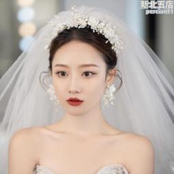 頭飾新娘三件套頭紗大氣森系超仙婚紗王冠生日網紅韓式結婚女 歷史價格詳細信息