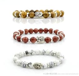 ★鑫飾品★C3019佛頭【5色_轉運藏銀 手環】天然黑瑪瑙 綠松石 金沙石 虎眼石 貓眼石 火山石 情侶對鍊 手鍊 手鏈 歷史價格詳細信息