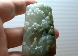 天然緬甸翡翠A貨 小鹿山水玉牌 直徑53.1mm ，厚5.0mm 歷史價格詳細信息
