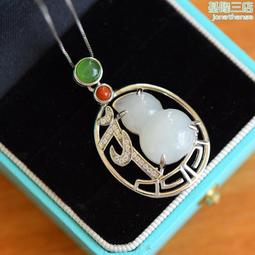 天然和田白玉碧玉南天門吊墜掛件毛衣鏈S925通體銀烤藍古法~滿200元發貨 歷史價格詳細信息