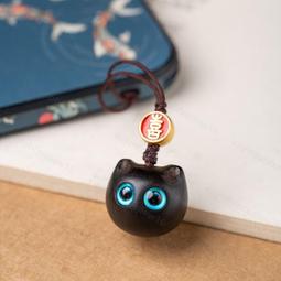 黑檀木可愛招財貓咪手機掛件U盤防丟吊墜掛繩情侶苞苞鑰匙扣掛飾 歷史價格詳細信息