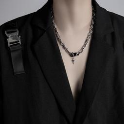 項鏈男潮疊戴十字架吊墜刻字鈦鋼小眾設計高級感嘻哈ins高街配飾 歷史價格詳細信息