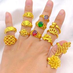 戒指越南沙金戒指不掉色女款可調節里外一色亞光面情侶款加厚禮物古法 歷史價格詳細信息