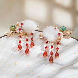 【流蘇可愛】漢服搭飾長飄帶髮飾古風日常夾子髮夾邊夾少女紅簡約森系鈴鐺套裝 歷史價格詳細信息