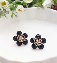 【山茶花的綻放】&hearts;流行款鏤空玫瑰花語鋼針耳環花朵金屬亮鑽耳釘-(金邊黑) 價格比較,價格查詢,歷史價格詳細信息