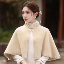 斗篷披肩外套女士秋冬季2023新款配旗袍加厚披風中年媽媽格子外搭旗袍披肩斗篷-沐雨家居 歷史價格詳細信息