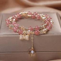 天然水晶手鍊 女 草莓晶 招桃花 轉運手串 ins小眾設計 月光石 捕夢網手串 水晶串珠 閨蜜手環 招桃花水晶手練 歷史價格詳細信息