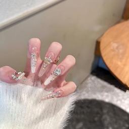 （純手工定制美甲）春之蝶戀|純手工穿戴甲粉色蝴蝶純欲貼鉆細閃美甲穿戴甲2024新款 歷史價格詳細信息