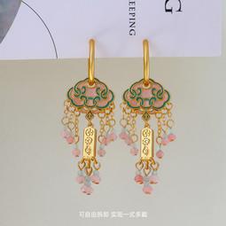 原創新中式琉璃水滴耳飾 復古國潮宮廷風銅鍍真金中古風打標耳環 歷史價格詳細信息