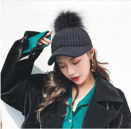 秋冬毛球針織毛線帽保暖彎檐駝鳥毛鴨舌帽馬術帽棒球帽 真毛球 毛球可拆 針織棒球帽 歷史價格詳細信息