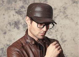 ~皮皮創~純手工牛皮帽子*英倫雅痞休閒復古百搭立體皺褶設計平頂帽真皮軍帽* 歷史價格詳細信息