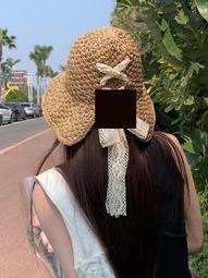 草帽蕾絲蝴蝶結草帽女夏季法式大帽檐波浪邊遮陽防曬帽海邊太陽帽子潮 新品 歷史價格詳細信息
