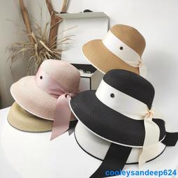 草帽法式赫本風遮陽帽子女款新款夏季優雅珍珠氣質草帽防曬太陽帽 新品 歷史價格詳細信息