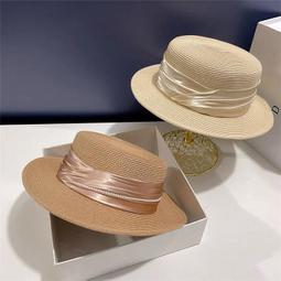 法式優雅珍珠平頂草帽女春夏出遊防曬遮陽帽時尚百搭平簷英倫禮帽 歷史價格詳細信息
