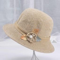 帽子女夏季韓版百搭薄款透氣草帽春夏小禮帽中年時尚媽媽帽休閒帽 歷史價格詳細信息