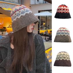 日系手工毛線帽子女彩色保暖盆帽百搭顯臉小秋冬護耳針織漁夫帽潮 歷史價格詳細信息