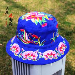 新款民族風繡花圓帽復古老繡中青年外出遊玩休閒寬簷帽國風遮陽帽 歷史價格詳細信息