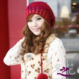 阿芙洛迪AH013☆韓版可愛針織兔毛短沿水鑽圓頂鴨舌帽兔毛帽子 歷史價格詳細信息