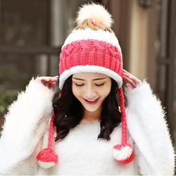 智慧購物王》雙吊球造型雙層保暖護耳小顏拚色毛球針織毛線帽-粉 歷史價格詳細信息