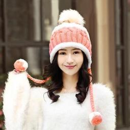 智慧購物王》雙吊球造型雙層保暖護耳小顏拚色毛球針織毛線帽-粉 歷史價格詳細信息