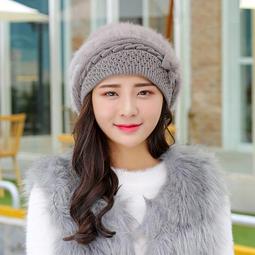 馬卡龍購物★保暖加絨護耳防風針織貝蕾帽蝴蝶結兔毛帽-粉紫 歷史價格詳細信息