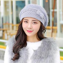 馬卡龍購物★保暖加絨護耳防風針織貝蕾帽蝴蝶結兔毛帽-粉紫 歷史價格詳細信息