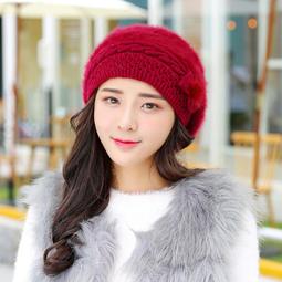 馬卡龍購物★保暖加絨護耳防風針織貝蕾帽蝴蝶結兔毛帽-粉紫 歷史價格詳細信息