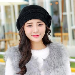 馬卡龍購物★保暖加絨護耳防風針織貝蕾帽蝴蝶結兔毛帽-粉紫 歷史價格詳細信息