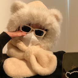 2023新款毛絨帽子圍巾一體連帽女生款秋冬季韓版可愛加厚加絨保暖 歷史價格詳細信息