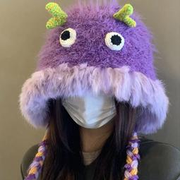 可愛卡通小怪獸毛絨帽子女秋冬兒童款搞怪加絨圍巾手套一體三件套 歷史價格詳細信息