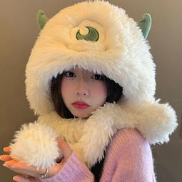 可愛卡通毛絨絨帽子女冬季加厚保暖護耳雷鋒帽大頭圍顯臉小套頭帽 歷史價格詳細信息