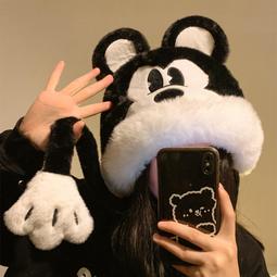 毛絨絨雷鋒帽子女秋冬季新款保暖加絨卡通可愛大眼小騎車護耳帽 歷史價格詳細信息