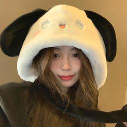 可愛卡通小毛絨帽子女加厚長耳朵眼睛套頭帽搞怪保暖冬季顯臉小 歷史價格詳細信息