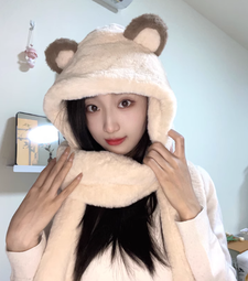 可愛加絨小熊毛絨帽子圍巾一體百搭保暖圍脖女生冬季2023新款冬天 歷史價格詳細信息