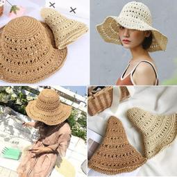 手工編織草帽防曬遮陽帽可折疊夏季出遊大檐休閑漁夫帽蝴蝶結帽子 歷史價格詳細信息