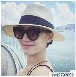 巴拿馬同款通用型限定帽子/ 女性可折疊草帽/流行(黑色3折帶4cm)寬邊(7cm)加大帽沿軟藤紳士帽-奶白色 歷史價格詳細信息