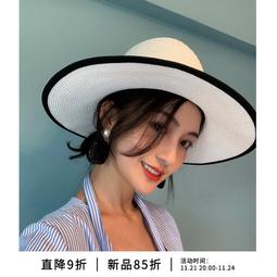 草帽 夏Ins麦秆草渔夫遮阳帽显脸小优雅法式复古小礼帽女海边度假出游~熱銷 歷史價格詳細信息