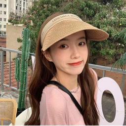 夏季拉菲草遮陽帽子女防曬遮臉草編空頂帽時尚寶石裝飾沙灘草帽女-佳藝居 歷史價格詳細信息