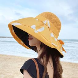 夏季新款大沿黑膠拼接包包蝴蝶結空頂帽子 女時尚戶外防晒遮陽草帽 歷史價格詳細信息