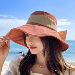 純色蝴蝶結漁夫帽子女大頭圍夏季高級感潮流戶外太陽帽防曬遮陽帽 歷史價格詳細信息