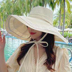 夏天帽子女時尚超大檐海邊休閑遮陽帽純色蕾絲邊漁夫帽戶外出游帽 價格比較,價格查詢,歷史價格詳細信息