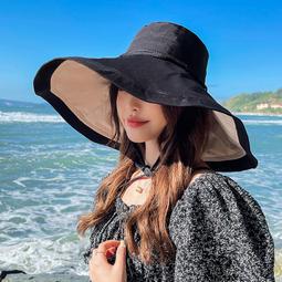 超大帽檐遮陽帽子 女夏新款防紫外線遮臉漁夫帽 沙灘草帽防曬太陽帽 歷史價格詳細信息