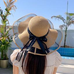 遮陽草帽 草帽女小清新夏天沙灘編織海邊蕾絲系帶度假防曬遮陽帽子韓版百搭288 NN041 歷史價格詳細信息