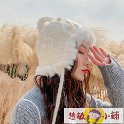 針織兔毛護耳帽女秋冬韓版顯臉小保暖毛線雷鋒帽騎車防寒毛絨帽子 歷史價格詳細信息
