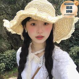 草帽出游蕾絲邊草帽系帶鏤空草編帽女夏季沙灘海邊遮陽帽防曬拍照帽子 新品 歷史價格詳細信息