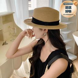 小帽簷草帽女夏天海邊度假防曬遮陽帽英倫復古平頂爵士帽編織禮帽 歷史價格詳細信息
