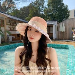 【防晒帽子】遮陽帽草帽女夏季蕾絲綁帶漁夫帽子女海邊沙灘防晒遮臉手工太陽帽-時尚女裝 歷史價格詳細信息
